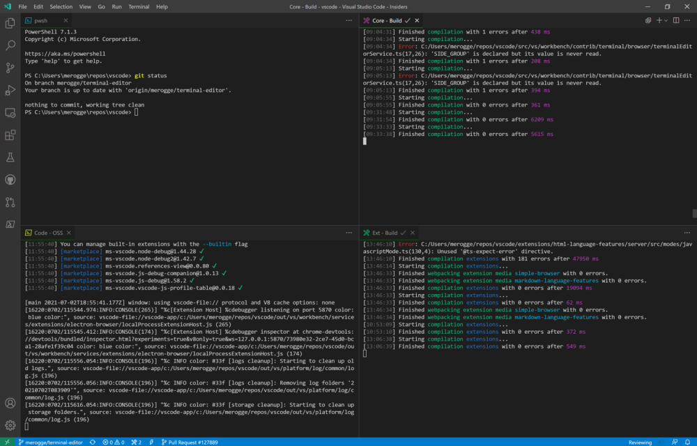 vs code 1.58 发布 terminal 可以创建在编辑器区域了