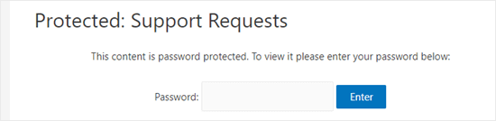 The WordPress page now requires a password before the content can be viewed