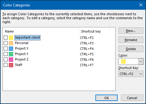 The "Color Categories" panel.