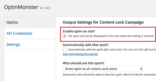 Enable optin on site