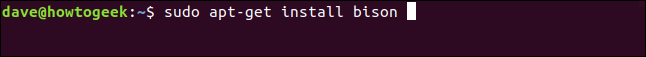 "sudo apt-get install bison" in a terminal window.