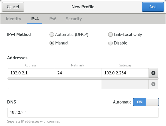 IPv4 设置控制中心 RHEL8