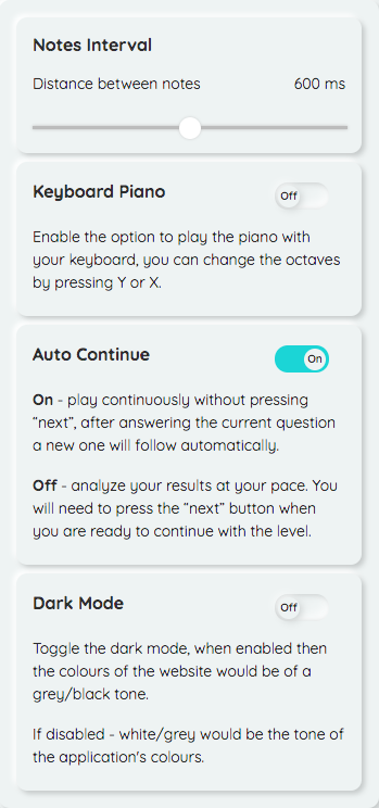 Settings menu