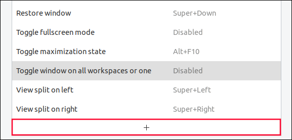 Plus button at the bottom of the shortcut list