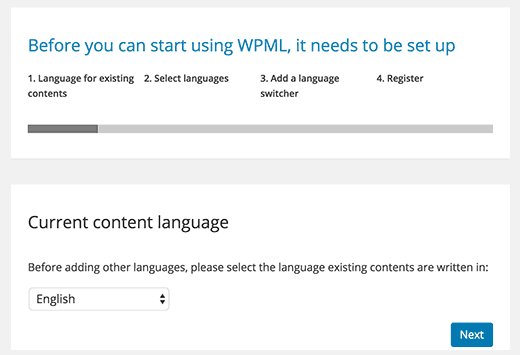 WPML Setup - Choose primary language
