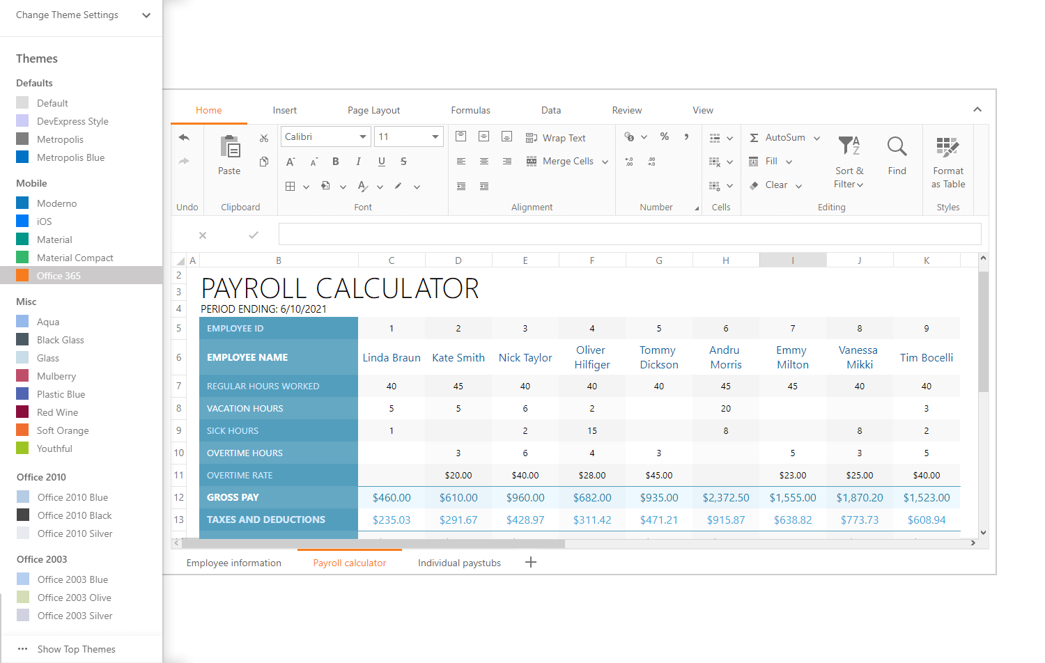 DevExpress ASP.NET Spreadsheet组件产品图集