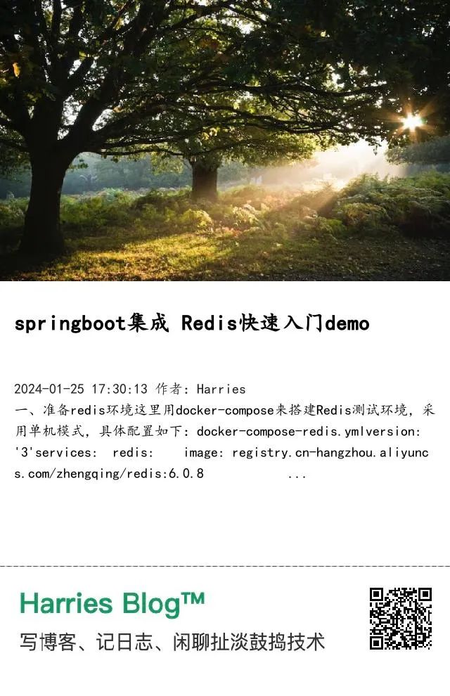 springboot集成 Redis<span style='color:red;'>快速</span>入门<span style='color:red;'>demo</span>