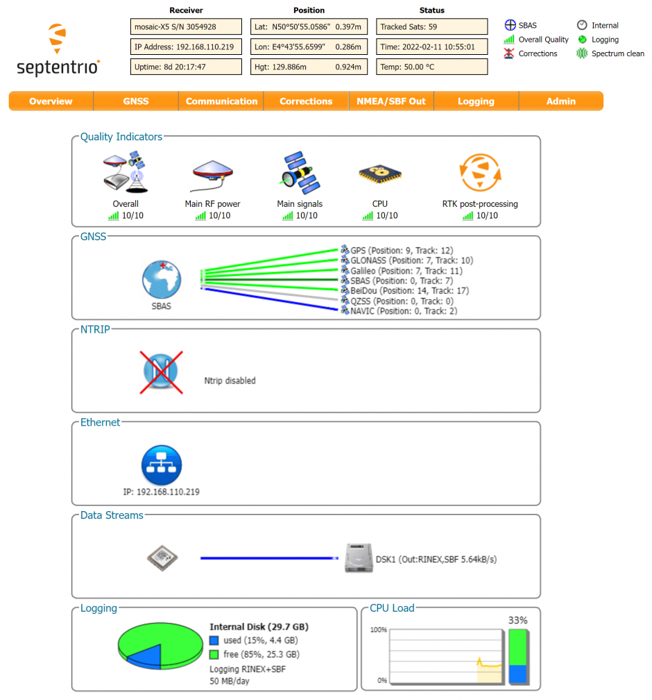 Septentrio 网页用户界面