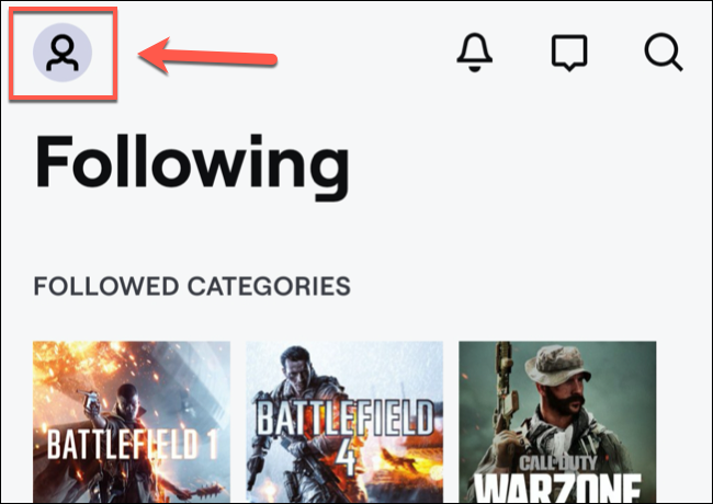 In the Twitch mobile app, tap the channel icon in the top-left.
