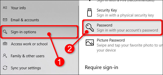 Select Passwords in Windows 10 Settings