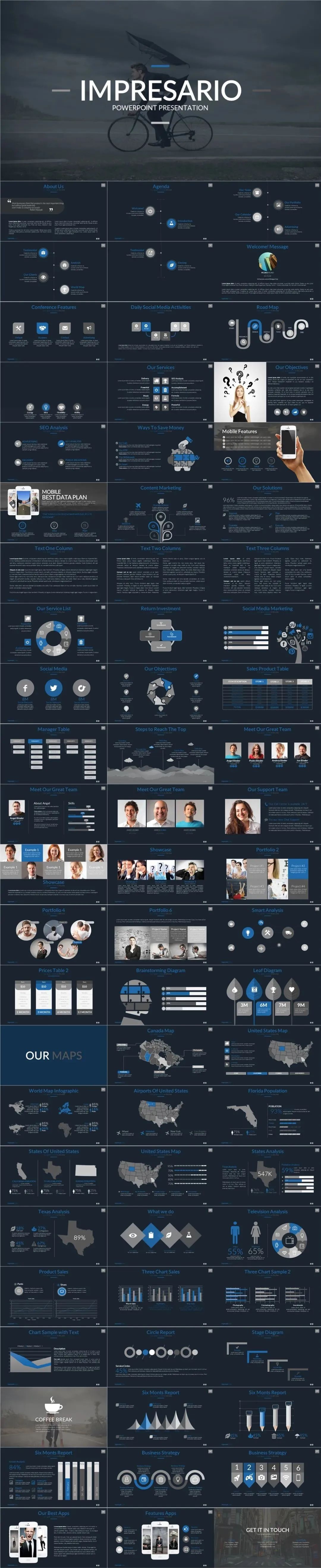 简约的配色方案,蓝色变成了强调色,整个ppt风格显得神秘