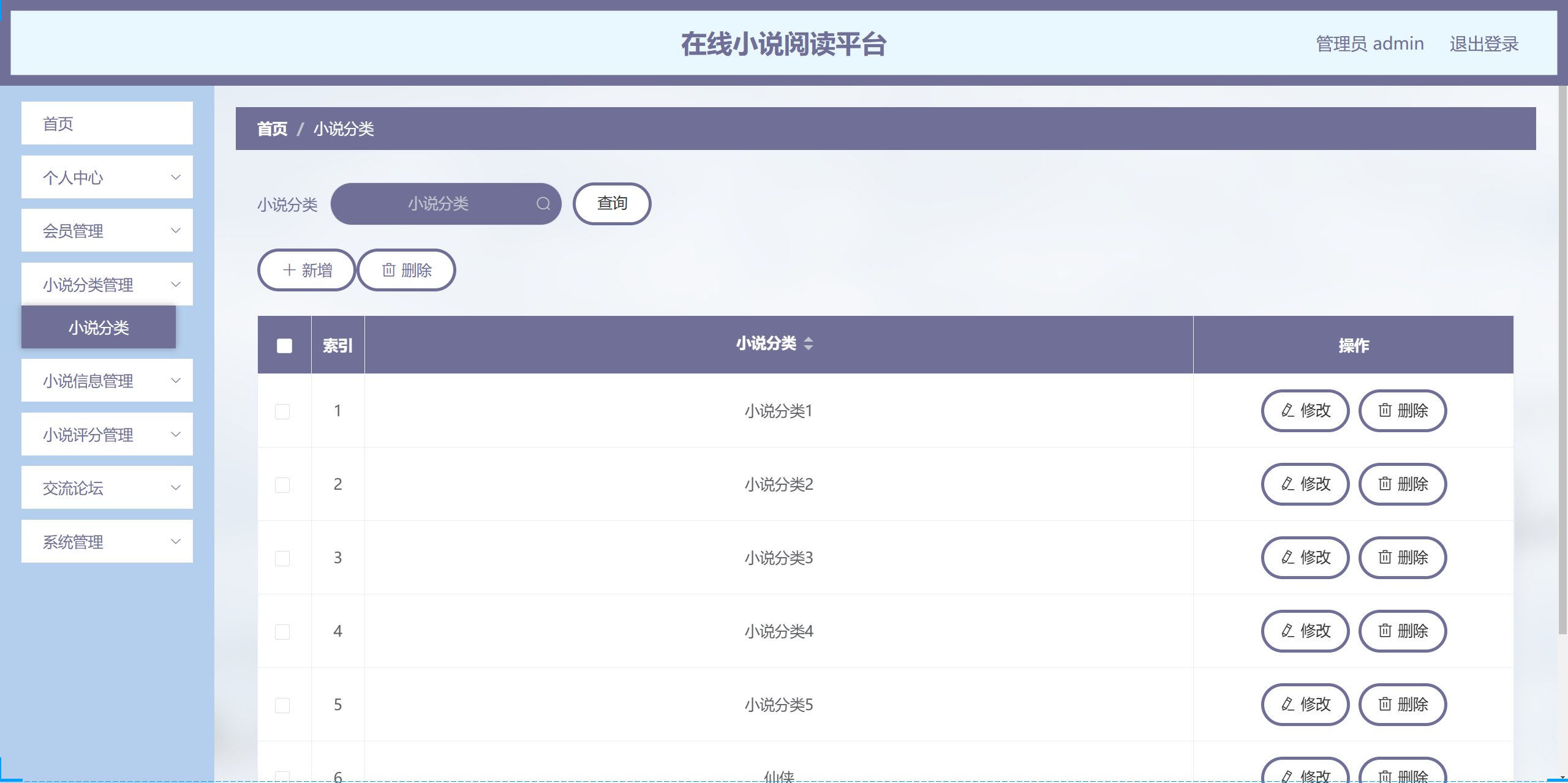 管理员-小说分类管理