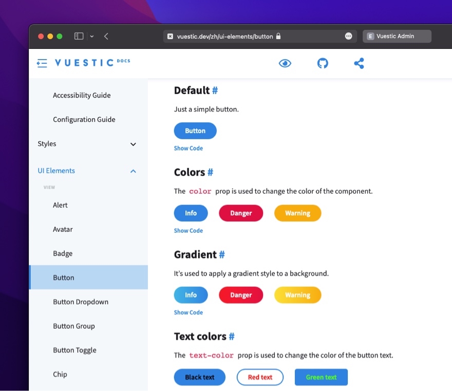 vuestic ui component preview