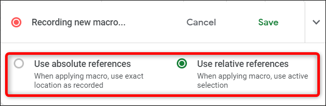 Choose either Absolute References or Relative References