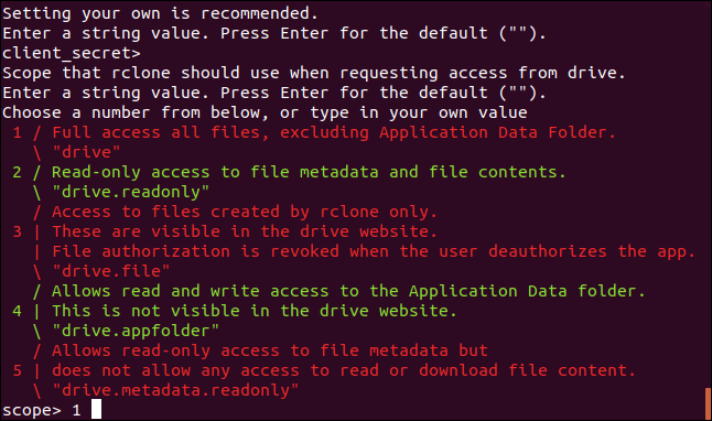 providing the scope for rclone in a terminal window