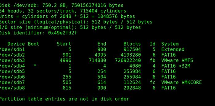 fdisk 在 ubuntu 中显示 esxi 分区