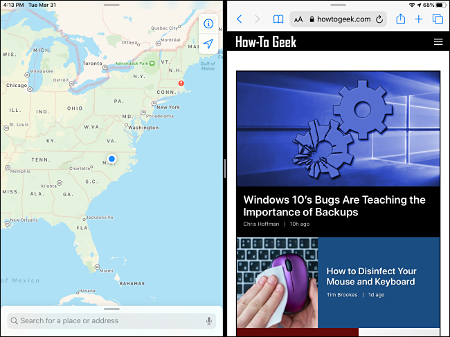 An example of Split View on the iPad