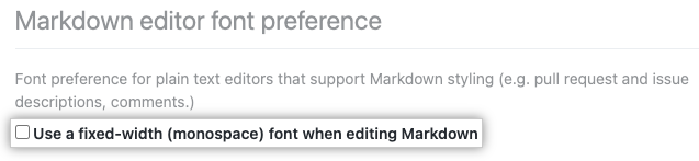 Screenshot showing the GitHub comment field with fixed width fonts enabled