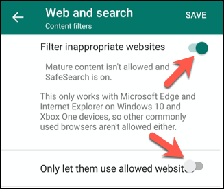 Toggle-On "Only Let Them Use Allowed Websites."