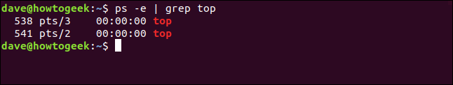 ps -e | grep top in a terminal window