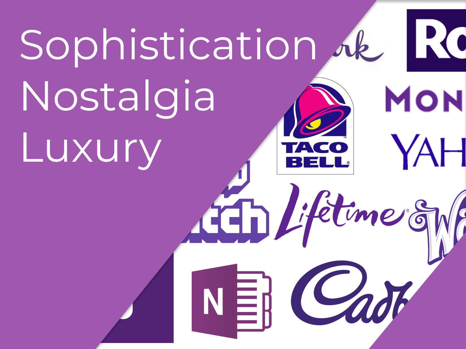 casing the color purple, along with popular logos that primarily