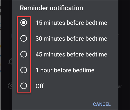 Select a time in the "Reminder Notification" menu.