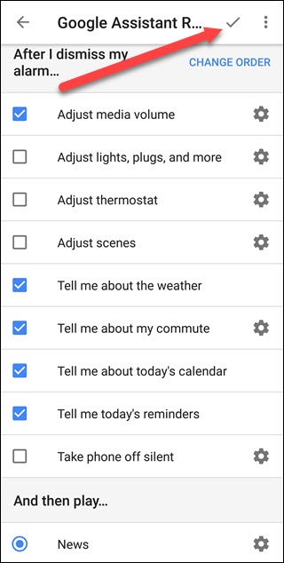 Google Assistant routines options in Android's Clock app