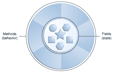 一个内部填充有项目的圆圈，周围被灰色楔形包围，代表允许访问内部圆圈的方法。