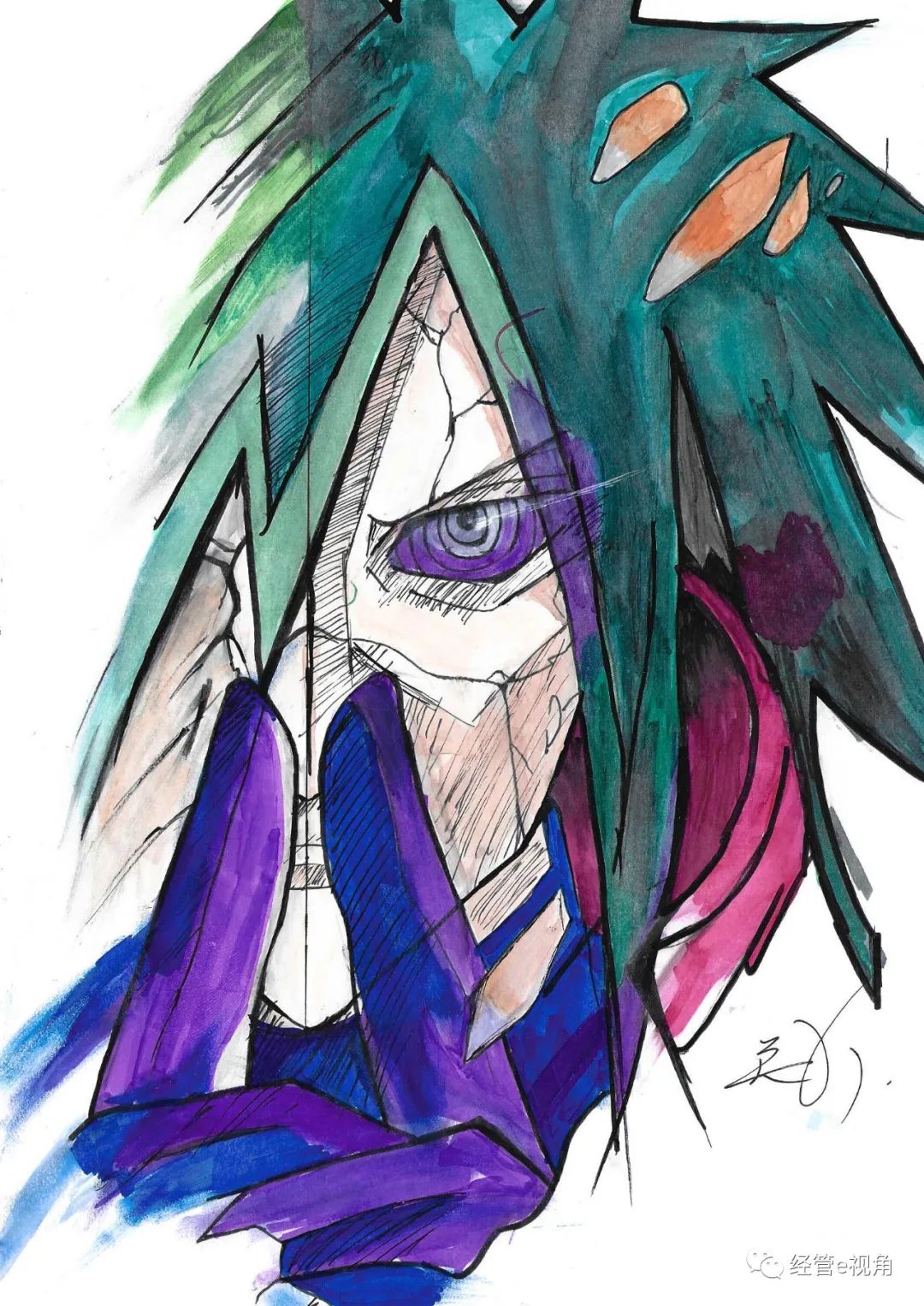 20数艺1班 郑伊唯宇智波斑 2020 荷兰白卡 马克笔 21x29.