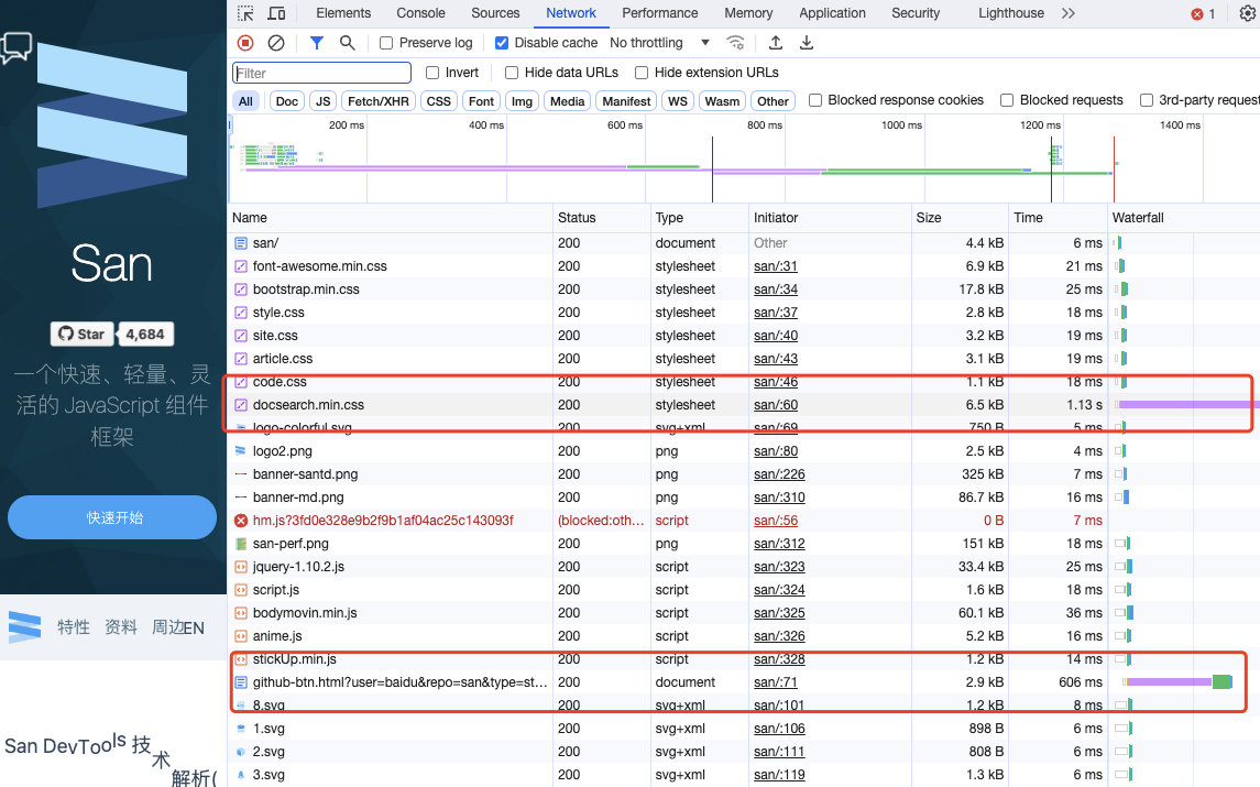 Slow network requests in documentation