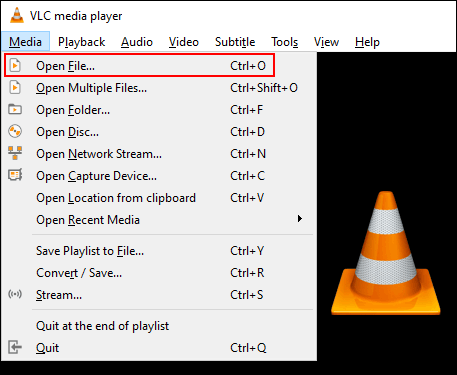 In VLC, click Media, then Open File to open your media file