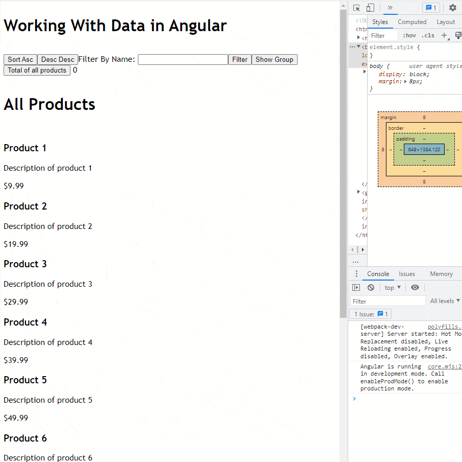 How to create an Angular application that interacts with data