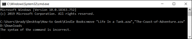 Using a comma to move more than one file does not work and Command Prompt will throw an error.