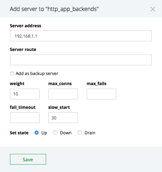 The 'Add server' interface for adding servers to an upstream group in the NGINX Plus live activity monitoring dashboard