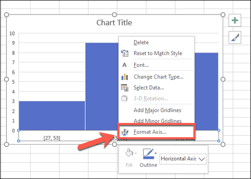 Right-click your chart axis and click Format Axis to edit your data groupings