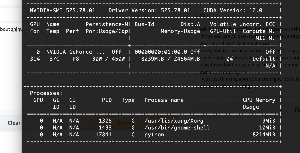 The memory usage of the 7B model running in INT8 mode