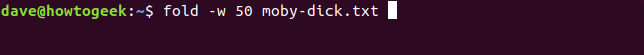 fold -w 50 moby-dick.txt in a terminal window