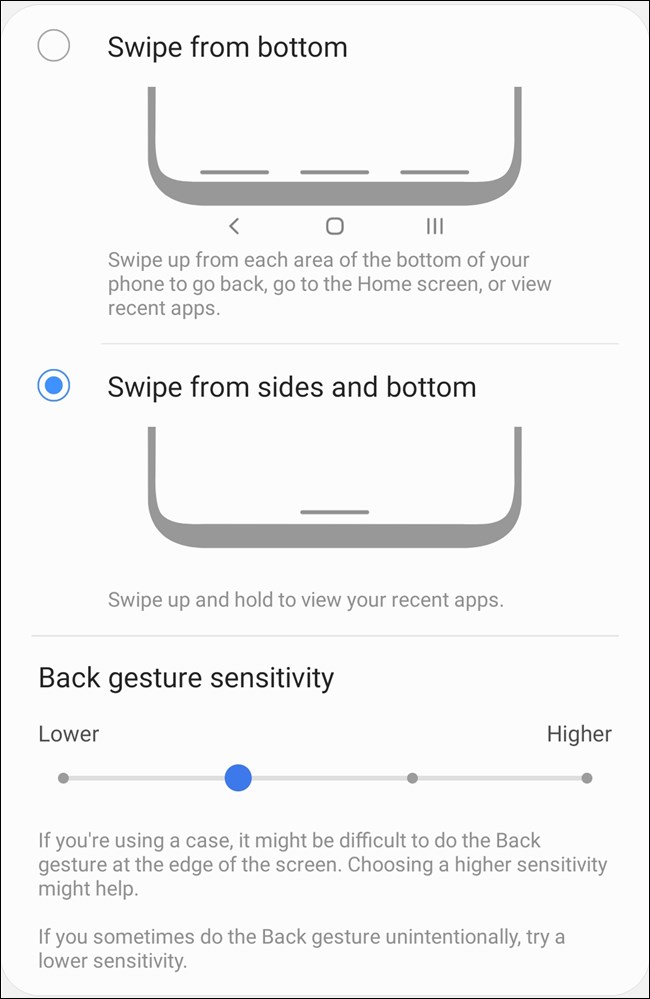 Samsung Galaxy S20 Select Gesture Types and Custom Settings
