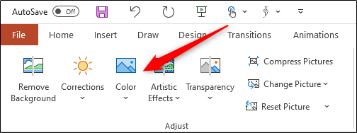 Click "Color" in the "Adjust" group.