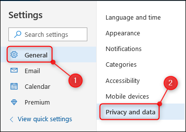 The "Privacy and data" option