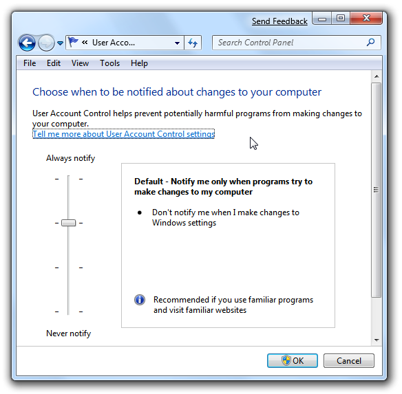 Windows 7 UAC Slider