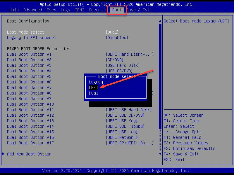 在 BIOS 中配置 UEFI