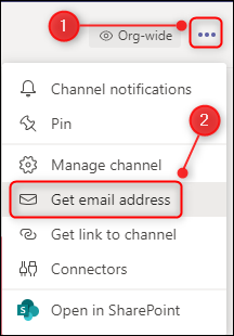 The channel options with "Get email address" highlighted.