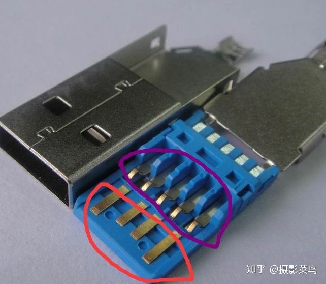 0的标准a型接口和usb 2.0尺寸大小是一致的,颜色上,usb 3.