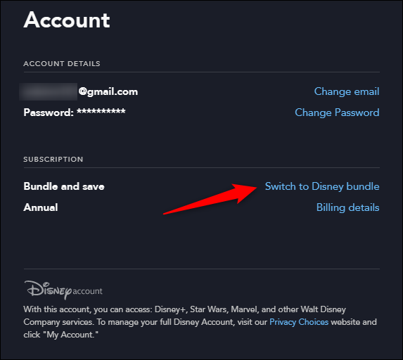 Select the "Switch To Disney Bundle" link