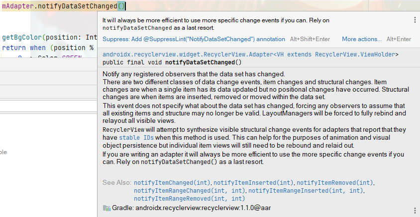 notifyDataSetChanged警告