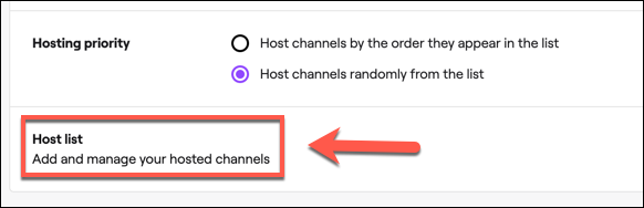 Click "Host List" to access your Twitch auto hosting channel list.