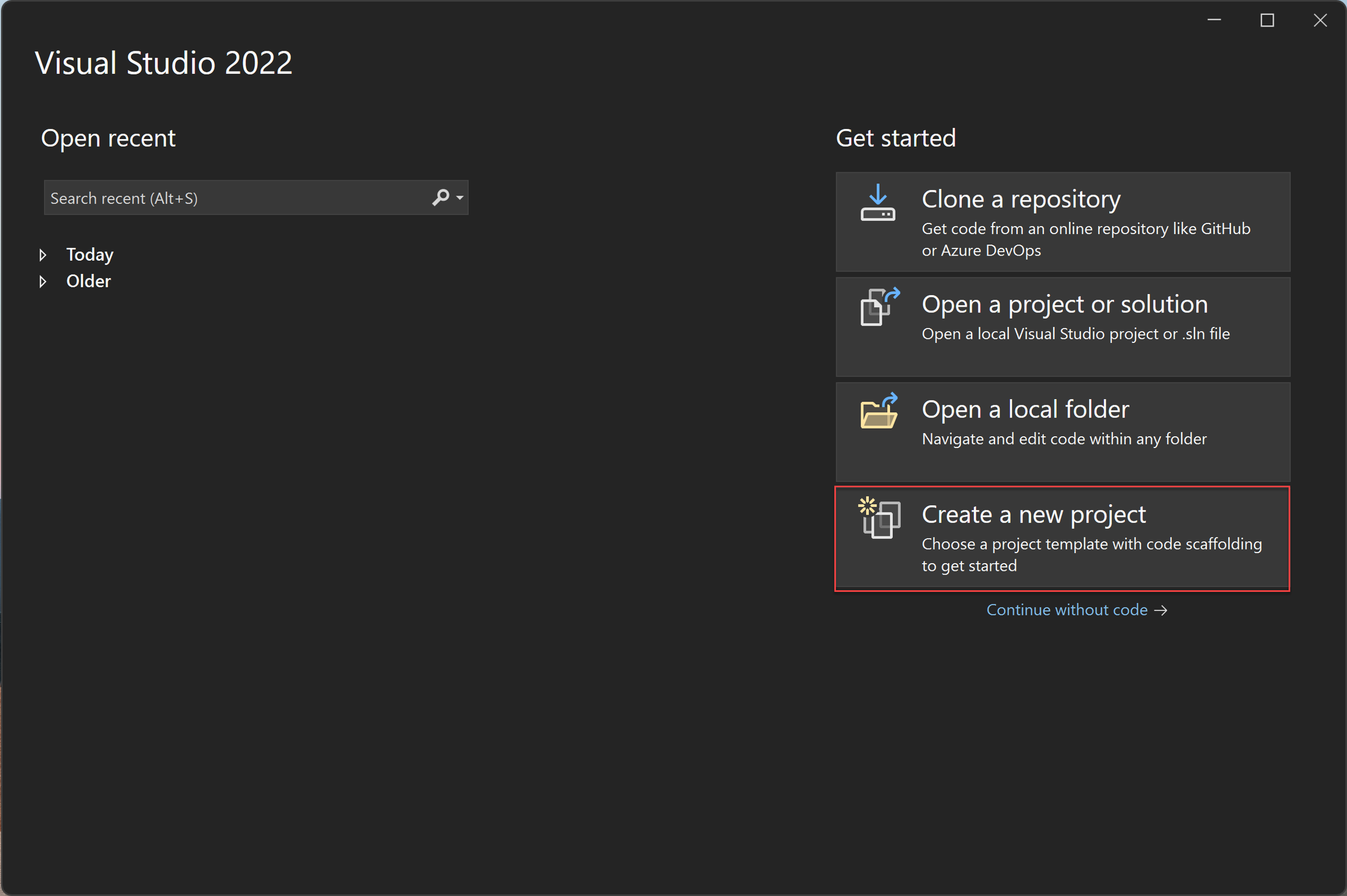 create-new-project-dark-theme.png?view=vs-2022