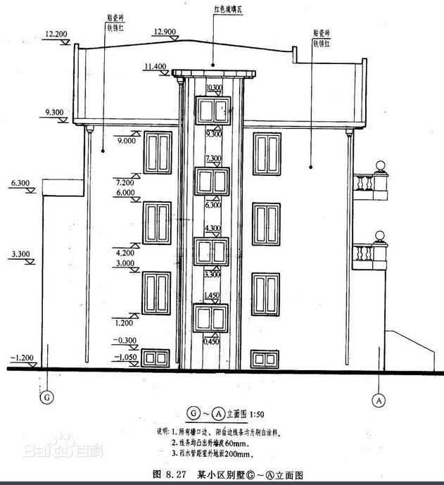 立面图6,剖面图用以表示房屋内部的结构或构造形式,分层情况和各部位